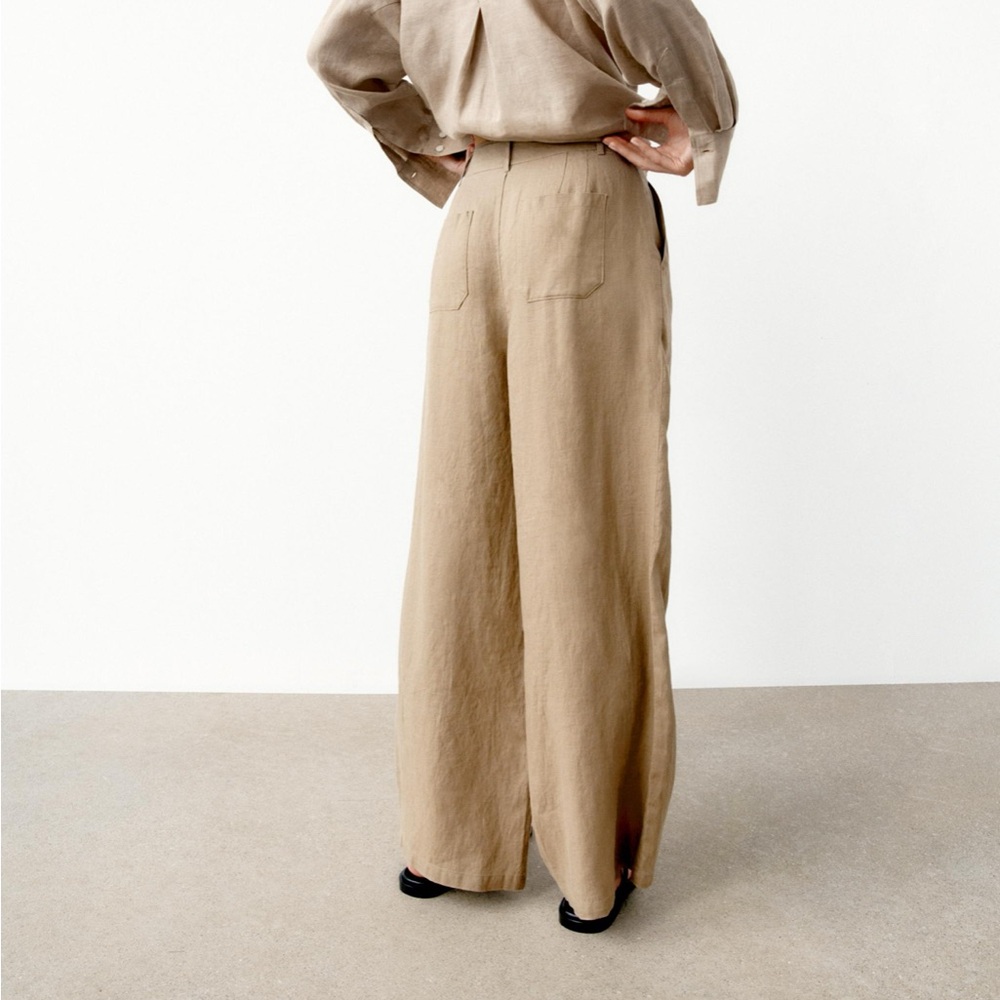 Zara Tan Wide Leg Linen Pants - Picture 3 of 6